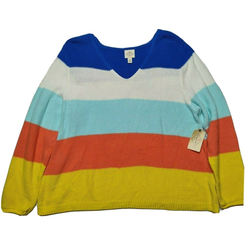 St Johns Bay Women Plus 0X Colorblock Stripe Cotton Acrylic V-Neck Sweater NEW